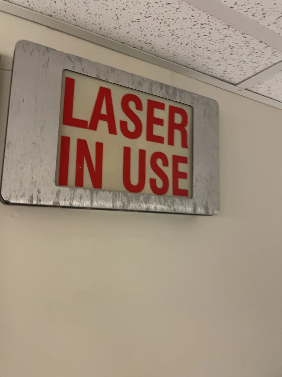 LASER IN USE sign at the LIGO Livingston observatory